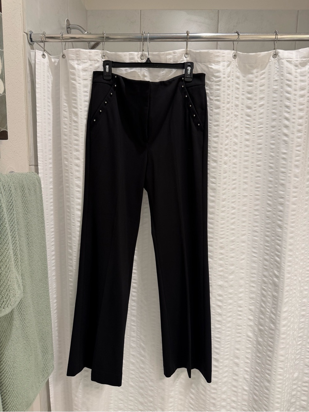 The Limited Black Boot-Cut Dress Pants with Stud Embellishment